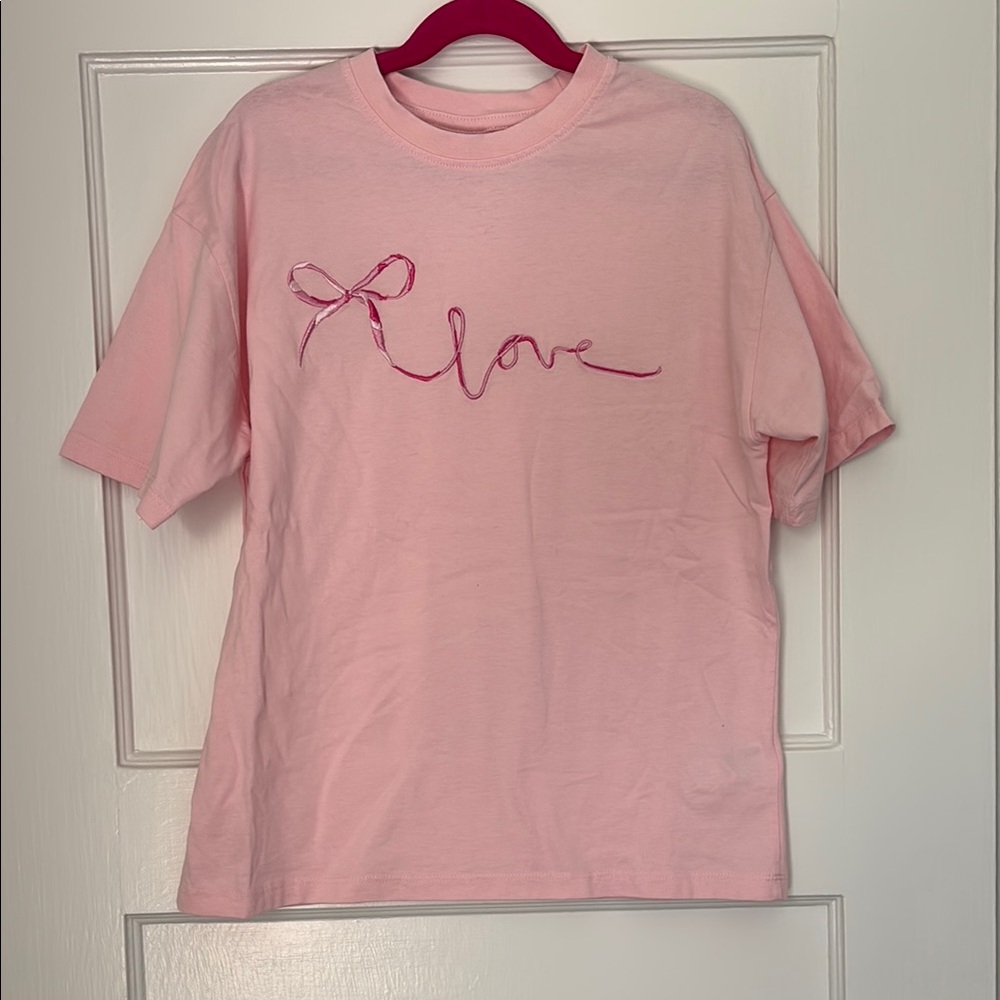 NEW Girls Zara Pink T-Shirt with “Love” Embroidery Size 9-10
